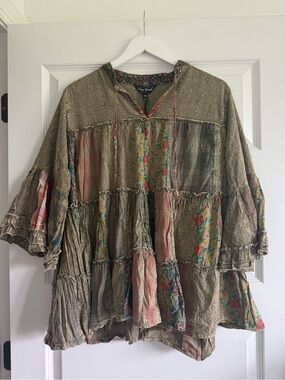 Young Threads Boho Fusion Patchwork Flowy Tunic Top NWT